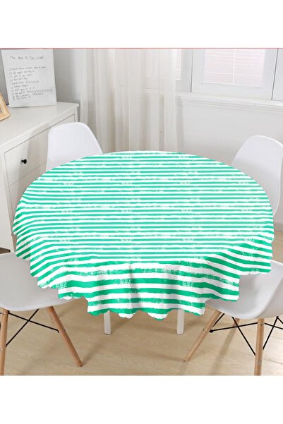 Realhomes Сучасна цифрова друкована кругла скатертина з зеленими смужками - Д...