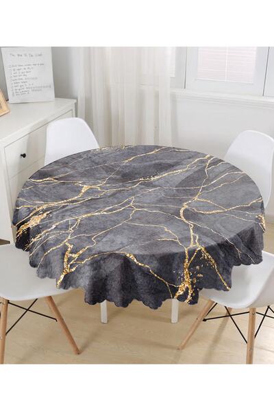 Realhomes Μοντέρνο στρογγυλό τραπεζομάντιλο με χρυσή λεπτομέρεια μαρμάρινο σχ...