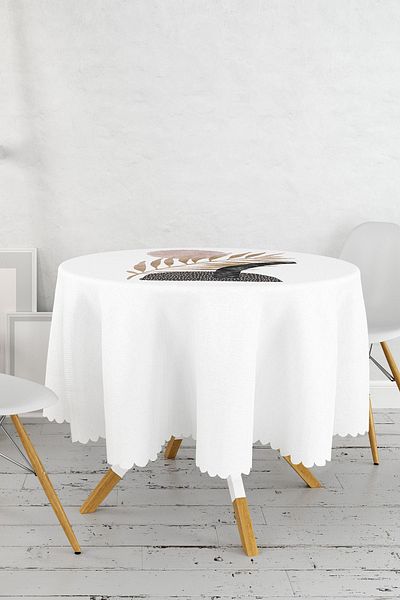 Realhomes Στρογγυλό τραπεζομάντιλο με μοτίβο φύλλου χρυσού σε λευκό φόντο - Διάμετρος 140cm