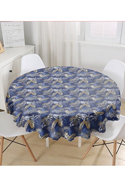 Realhomes Față de masă rotundă modernă cu model de frunze de aur pe fundal al...