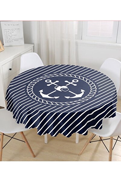 Realhomes Față de masă rotundă modernă imprimată digital cu model de ancoră pe podea colorată - diametru 140 cm