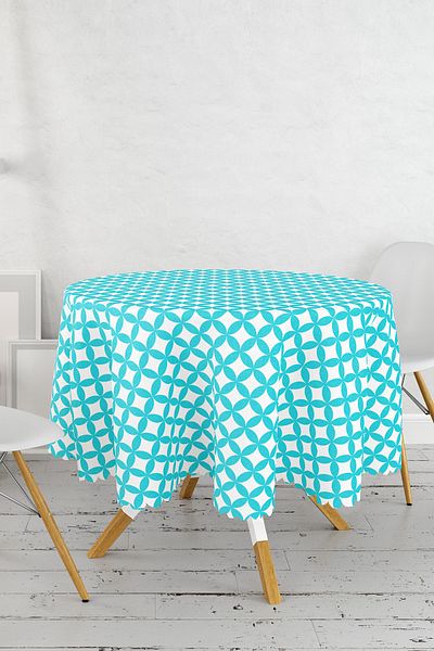 Realhomes Față de masă rotundă cu imprimare digitală cu design special de culoare turcoaz - diametru 140cm
