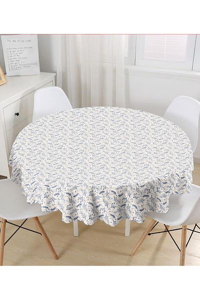 Realhomes Față de masă rotundă cu design special cu model de ramuri pe podea din denim gri - diametru 140cm