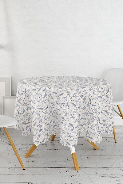 Realhomes Față de masă rotundă cu design special cu model de ramuri pe podea din denim gri - diametru 140cm
