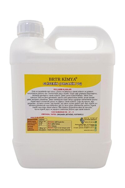 Brtr Kimya Bitkisel Kaynaklı Gliserin VG  USP EP Yüzde 99,84 5 Litre