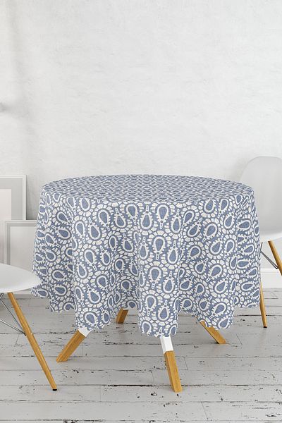 Realhomes Față de masă rotundă imprimată cu desene abstracte pe podea din denim bleumarin - diametru 140cm