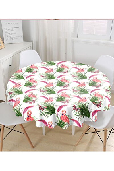 Realhomes Сучасна кругла скатертина з цифровим принтом у вигляді фламінго - д...