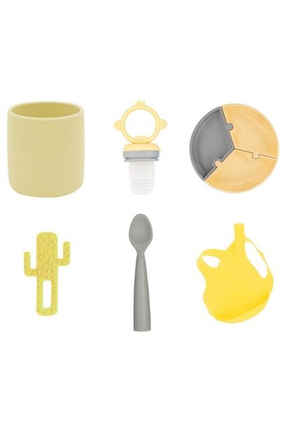 OiOi Set of 6 Puzzle - Plate, Cactus, Cup, Spoon, Bib and Puree Yellow