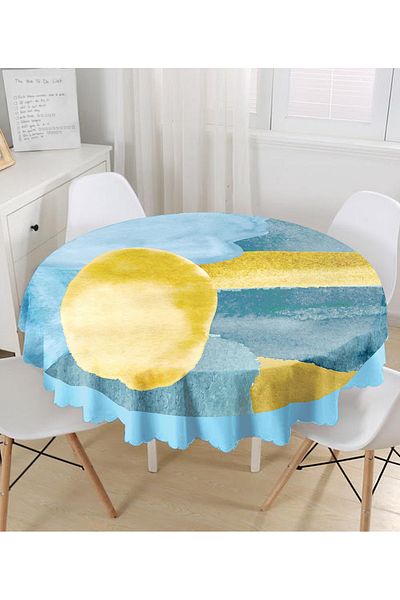 Realhomes Față de masă rotundă modernă imprimată digital cu desen oval pe podea colorată - diametru 140cm
