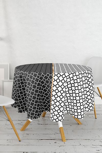 Realhomes Față de masă rotundă cu model Ogea alb-negru, imprimată digital - Diametru 140cm