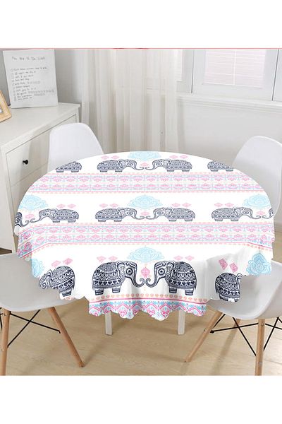 Realhomes Față de masă rotundă modernă imprimată digital cu model elefant modern - diametru 140cm