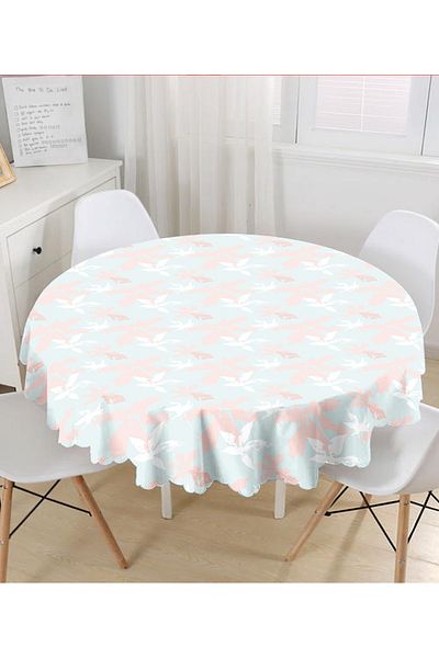Realhomes Fata de masa rotunda cu motiv roz si alb pe podea colorata - Diametru 140cm