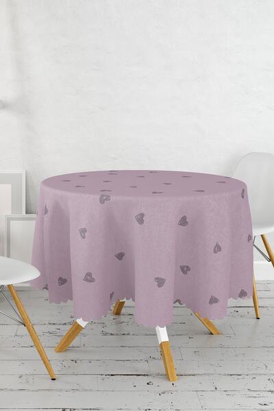 Realhomes Față de masă rotundă modernă și imprimată digital cu Motiv Inimă Purple Floor - Diametru 140cm