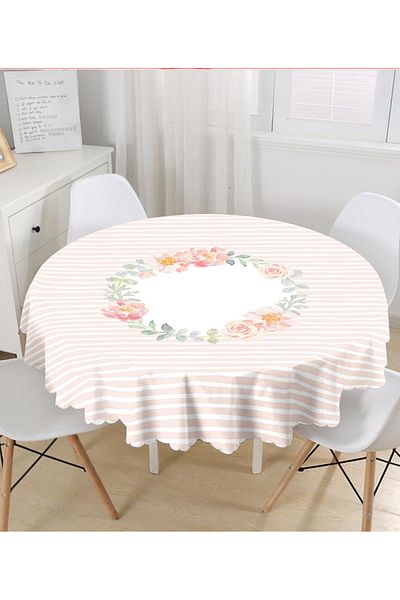 Realhomes Think Happy Printed Round Tablecloth with Flower Motif - Diameter 140cm
