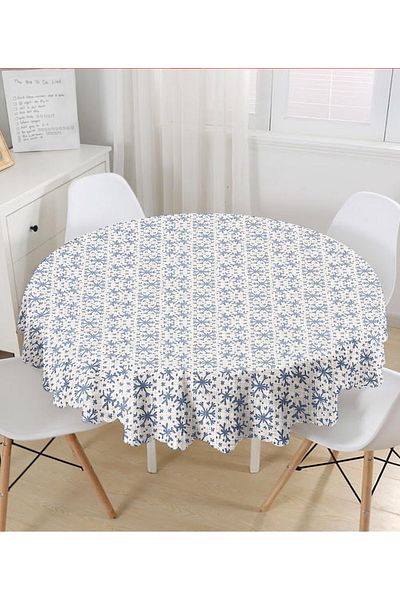 Realhomes Fata de masa rotunda imprimata fulgi de nea pe podea gri - diametru 140cm