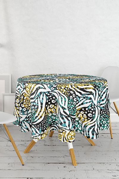 Realhomes Față de masă rotundă cu design special cu imprimare geometrică abstractă - diametru 140cm