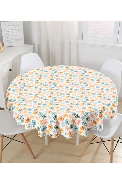 Realhomes Fata de masa rotunda moderna cu modele geometrice imprimata digital cu fundal pastel - diametru 140cm