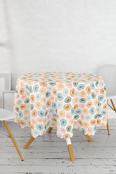 Realhomes Fata de masa rotunda moderna cu modele geometrice imprimata digital cu fundal pastel - diametru 140cm