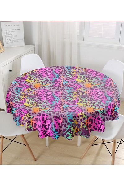 Realhomes Față de masă rotundă modernă, cu model de leopard, colorată - Diametru 140 cm