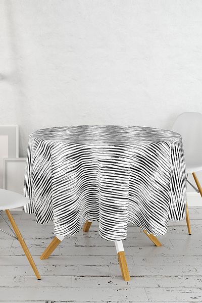 Realhomes Fata de masa rotunda moderna cu dungi alb-negru - diametru 140cm