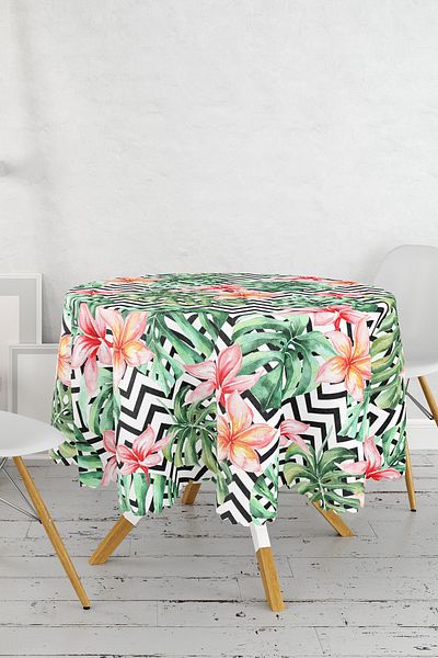 Realhomes Fata de masa rotunda imprimata digital cu model zebra in zigzag - Diametru 140cm