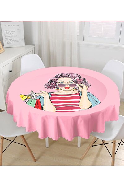 Realhomes Okrugli stolnjak sa popart uzorkom i roze pozadinom, prečnik 140 cm