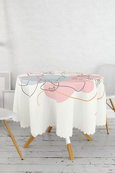 Realhomes Față de masă rotundă cu design floral în dungi roșii și turcoaz - Diametru 140cm