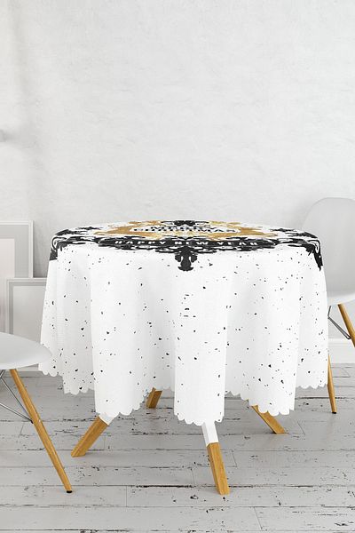 Realhomes Față de masă rotundă, modernă, imprimată digital, cu motiv de căprioară alb-negru, Crăciun Fericit, Diametru 140cm