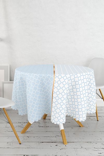 Realhomes Fata de Masa Rotunda Imprimata Digital Ogea Albastru & Alb - Diametru 140cm