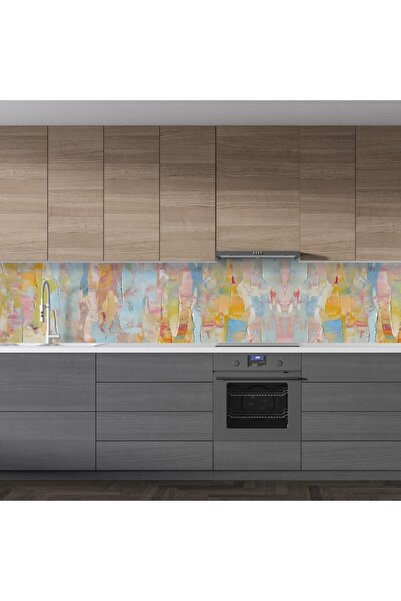 StickerArt Mutfak Tezgah Arası Folyo Fayans Kaplama Folyosu Renkli Yağlıboya ...