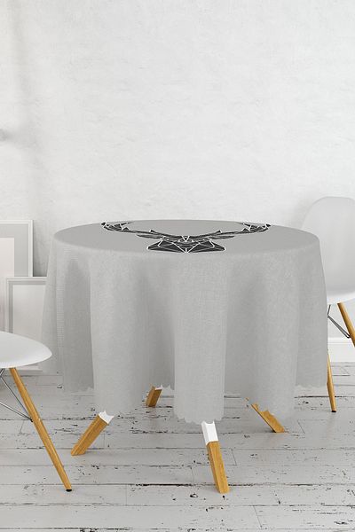 Realhomes Față de masă rotundă modernă cu desen geometric de cerb pe podea gri - Diametru 140cm