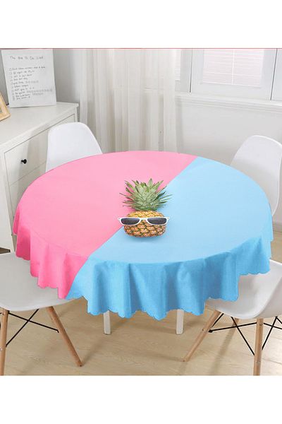 Realhomes Față de masă rotundă modernă cu model ananas albastru roz - diametru 140cm
