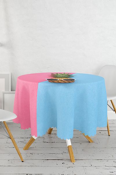 Realhomes Față de masă rotundă modernă cu model ananas albastru roz - diametru 140cm
