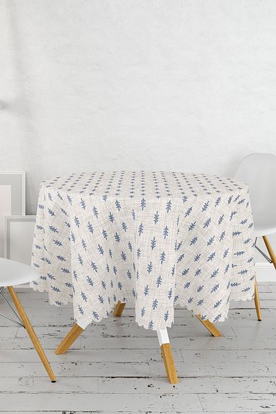 Realhomes Fata de masa rotunda cu motiv de pin pe podea din denim - diametru 140cm