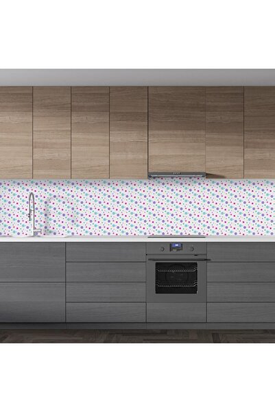 StickerArt Mutfak Tezgah Arası Folyo Fayans Kaplama Folyosu Renkli Puantiye D...
