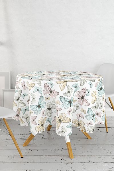Realhomes Față de masă rotundă cu imprimare digitală cu design special cu fluturi colorați - diametru 140 cm