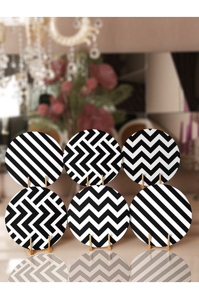 Realhomes Încărcător cu forme geometrice în dungi alb-negru, 6 piese