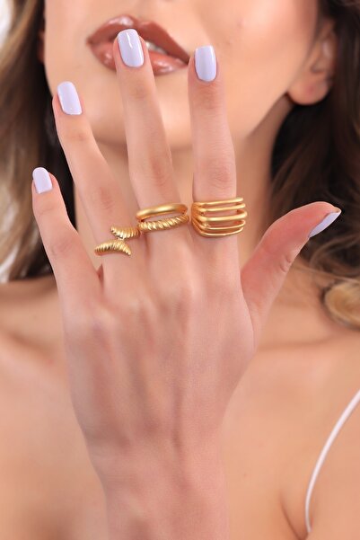 LABALABA Kadın Altın Renk Kaplama Ayarlanabilir 3'lü Vintage Yüzük Seti