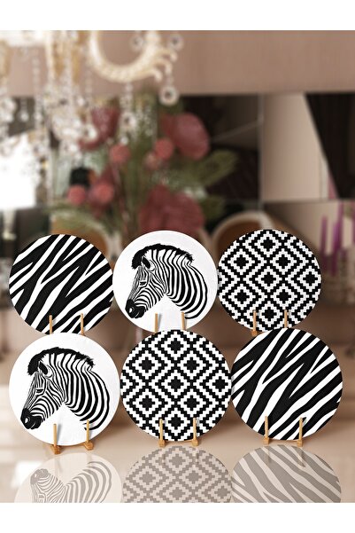 Realhomes 6'lı Siyah Beyaz Zebra Desen Tasarımlı Supla & Servis Altlığı
