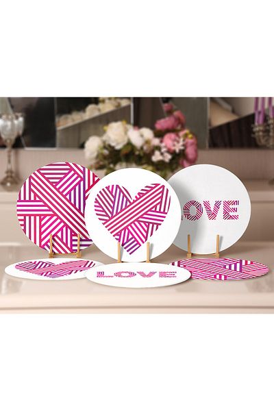 Realhomes Farfurie cu design special cu tematică Happy, 6 bucăți, colorată neon și pat de loc