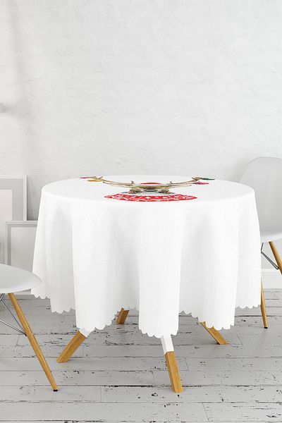 Realhomes Față de masă rotundă cu model modern de căprioare imprimată digital - diametru 140cm