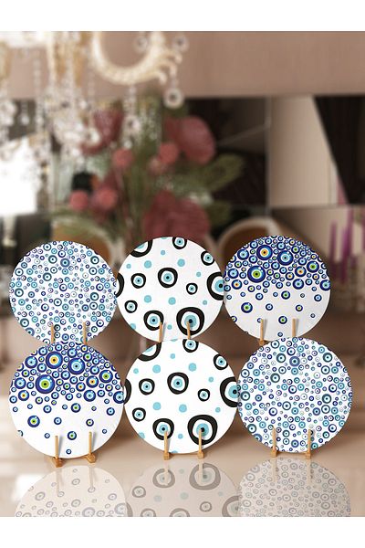 Realhomes Încărcător cu mărgele Blue Evil Eye, 6 bucăți și pat de loc