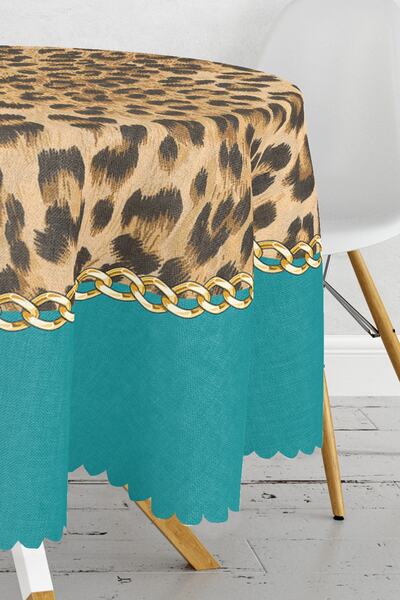 Realhomes Leopar Desenli Dijital Baskılı Modern Yuvarlak Masa Örtüsü - Çap 140cm
