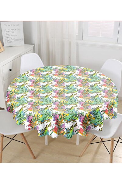 Realhomes Кругла скатертина з кольоровим абстрактним візерунком на білому тлі...