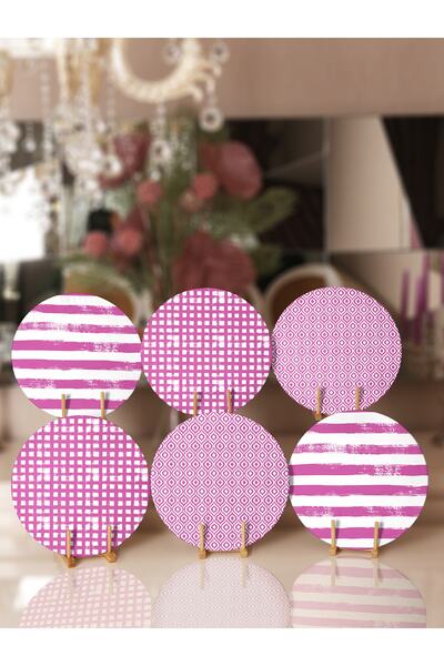 Realhomes 6'lı Mor Geometrik Çizimli Özel Tasarım Supla & Servis Altlığı