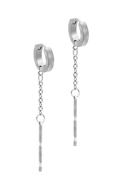 LABALABA Men's Silver Color Dangle Steel Earrings with Stick Objects