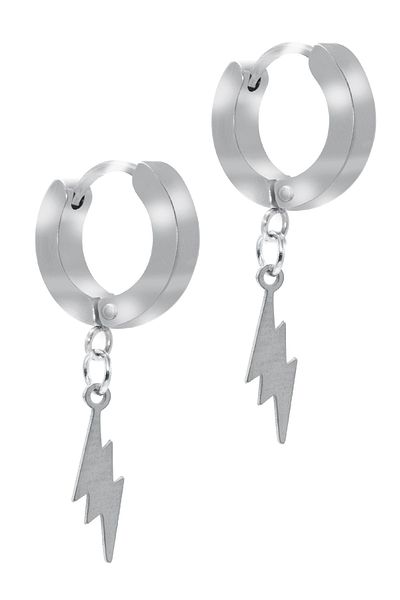 LABALABA Men's Silver Color Dangle Steel Earrings with Lightning Bolt Object