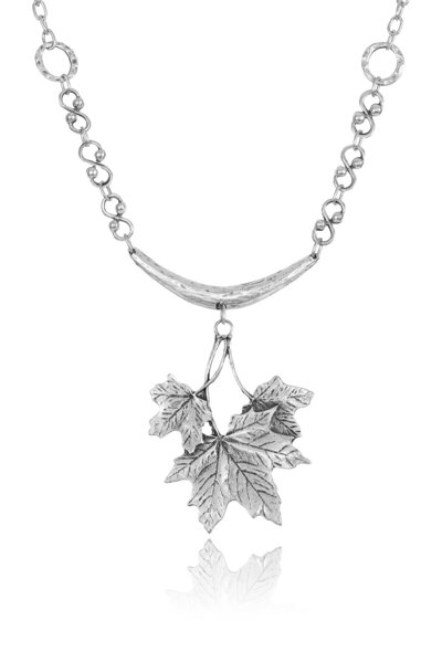LABALABA Kadın Antik Gümüş Kaplama Çınar Yaprağı Stilizesi Kolye