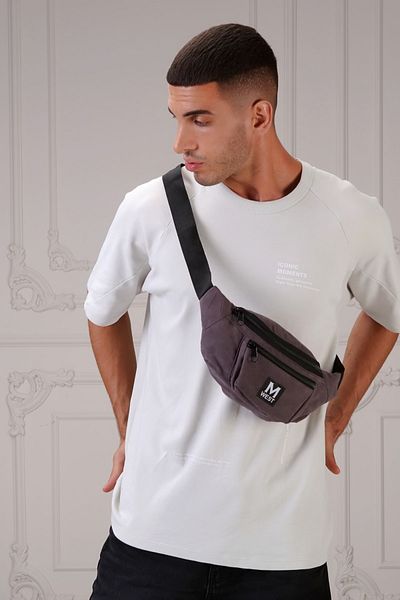 D'VERS Unisex Gray Suede 3 Compartment Crossbody Waist and Shoulder Bag