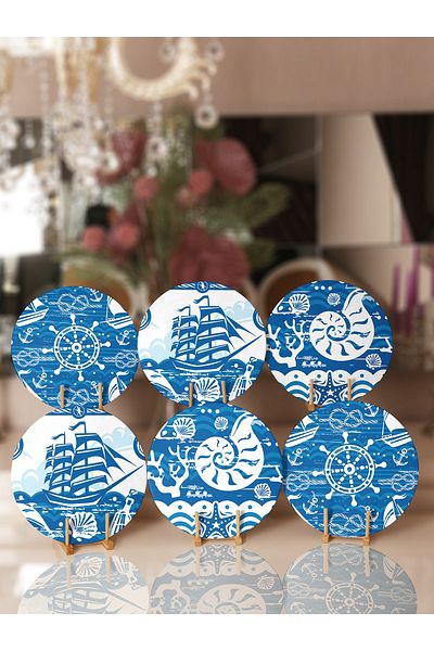 Realhomes Farfurie cu design special cu tematică Blue Sailor din 6 piese și pat de loc